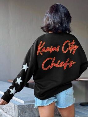 Kansas City Chiefs Black Star-Sleeve Sweatshirt